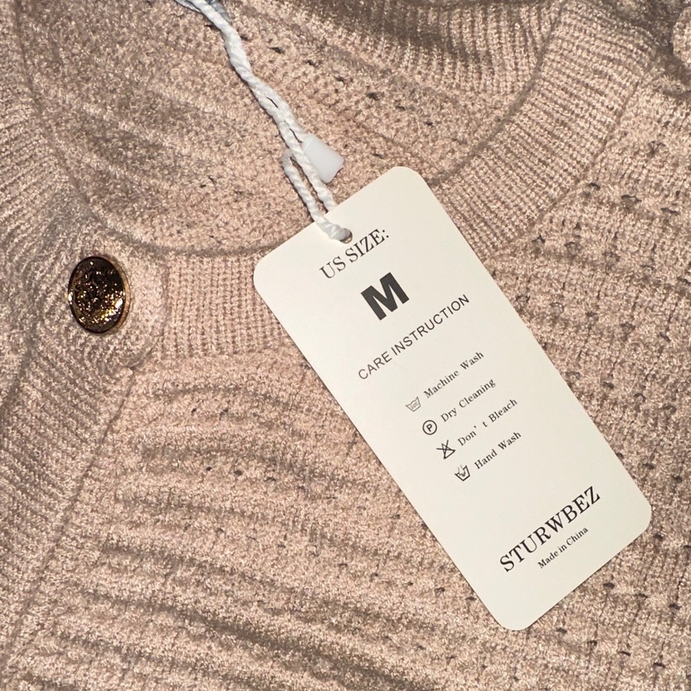 Tan/Beige Textured Button Cardigan - Picture 4 of 4